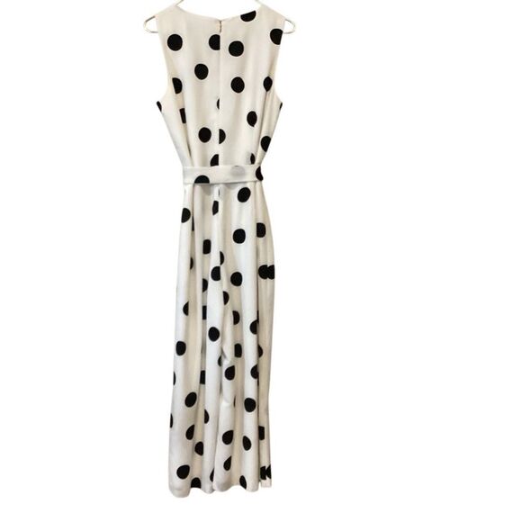 Karl Lagerfeld Paris Cropped Jumpsuit belt White black polka dot Size 12 - Picture 5 of 9